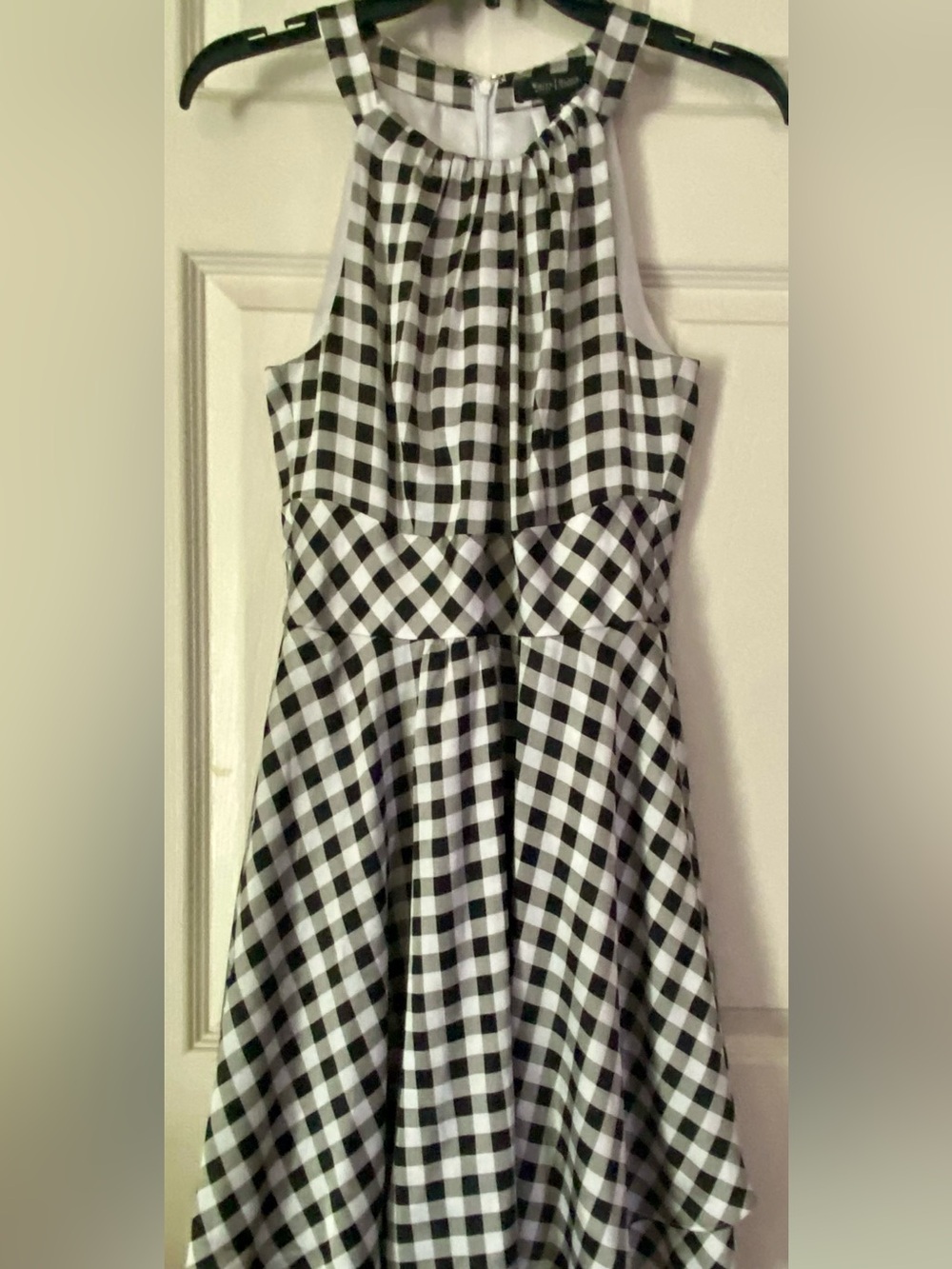 White House Black Market Black & White Gingham Halter Fit-and-Flare Dress
